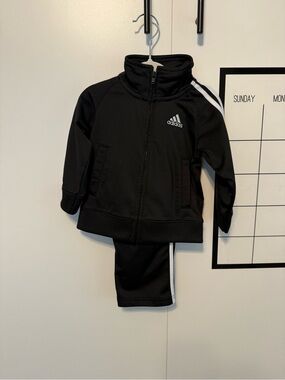 adidas 12M Black Track Jacket & Pants Set with White Stripes